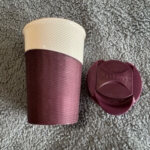 Starbucks Maroon and Cream Ribbed Travel Tumbler with Matching Lid